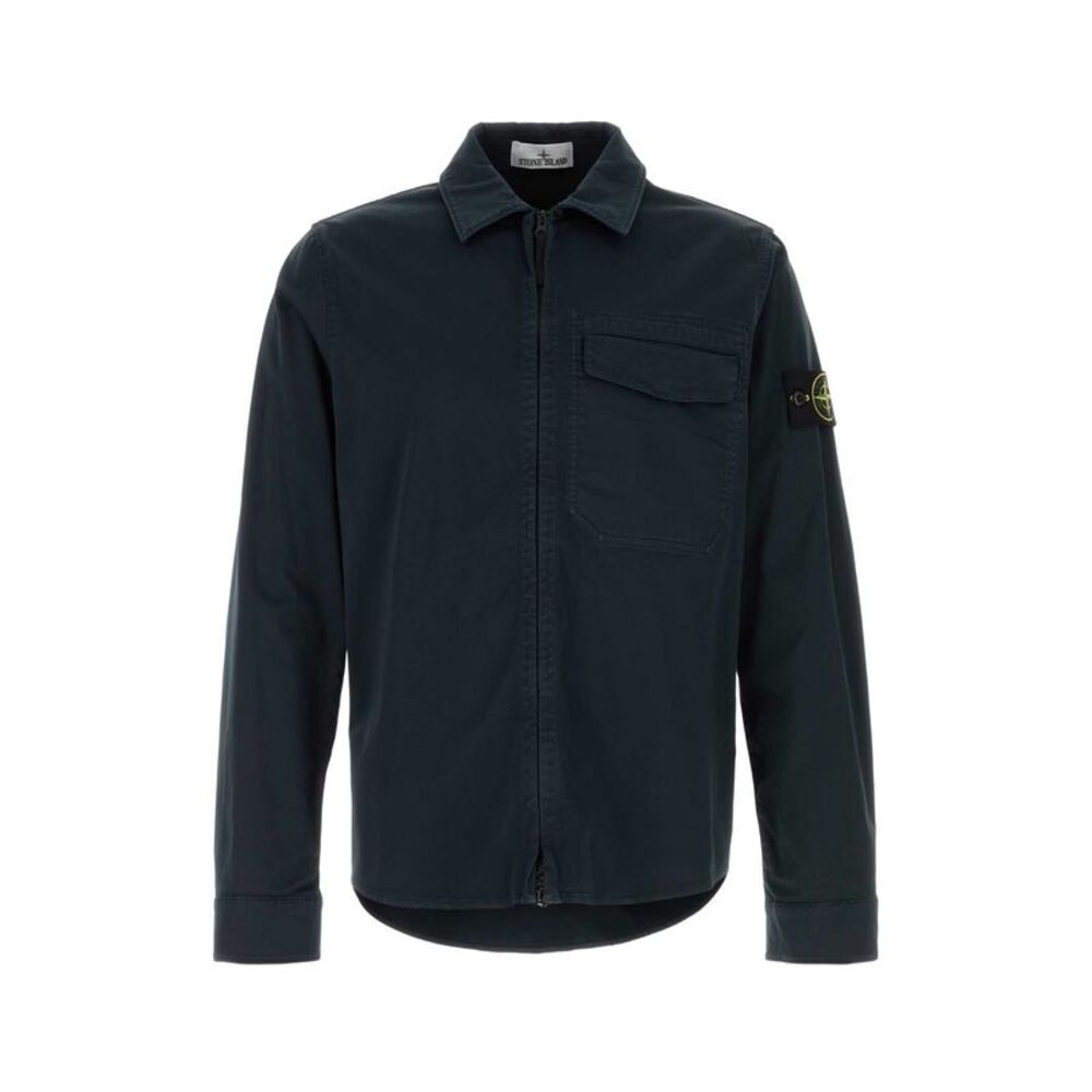 Stone Island Men Dark Blue Stretch Cotton Shirt